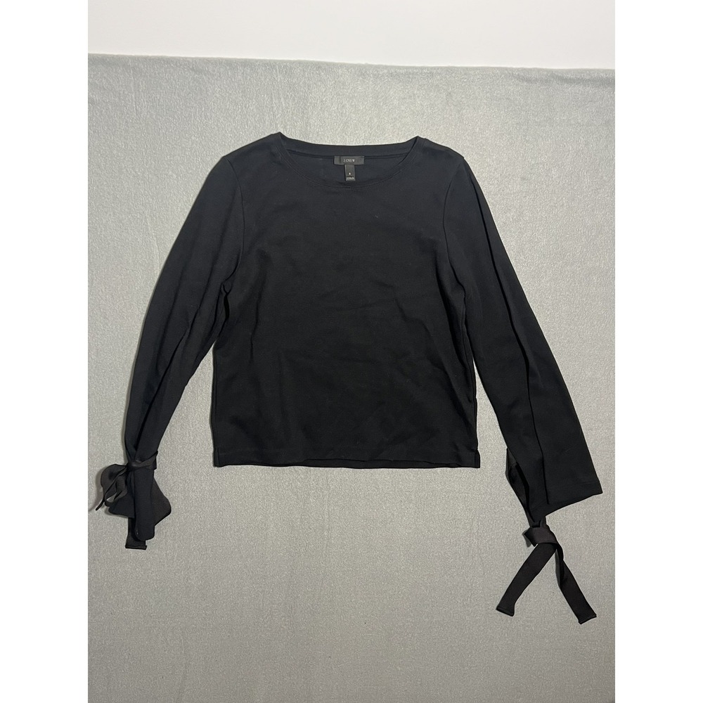 J.CREW Women's Black Long Sleeve Tie Cuff Cotton Blend Top Size S
